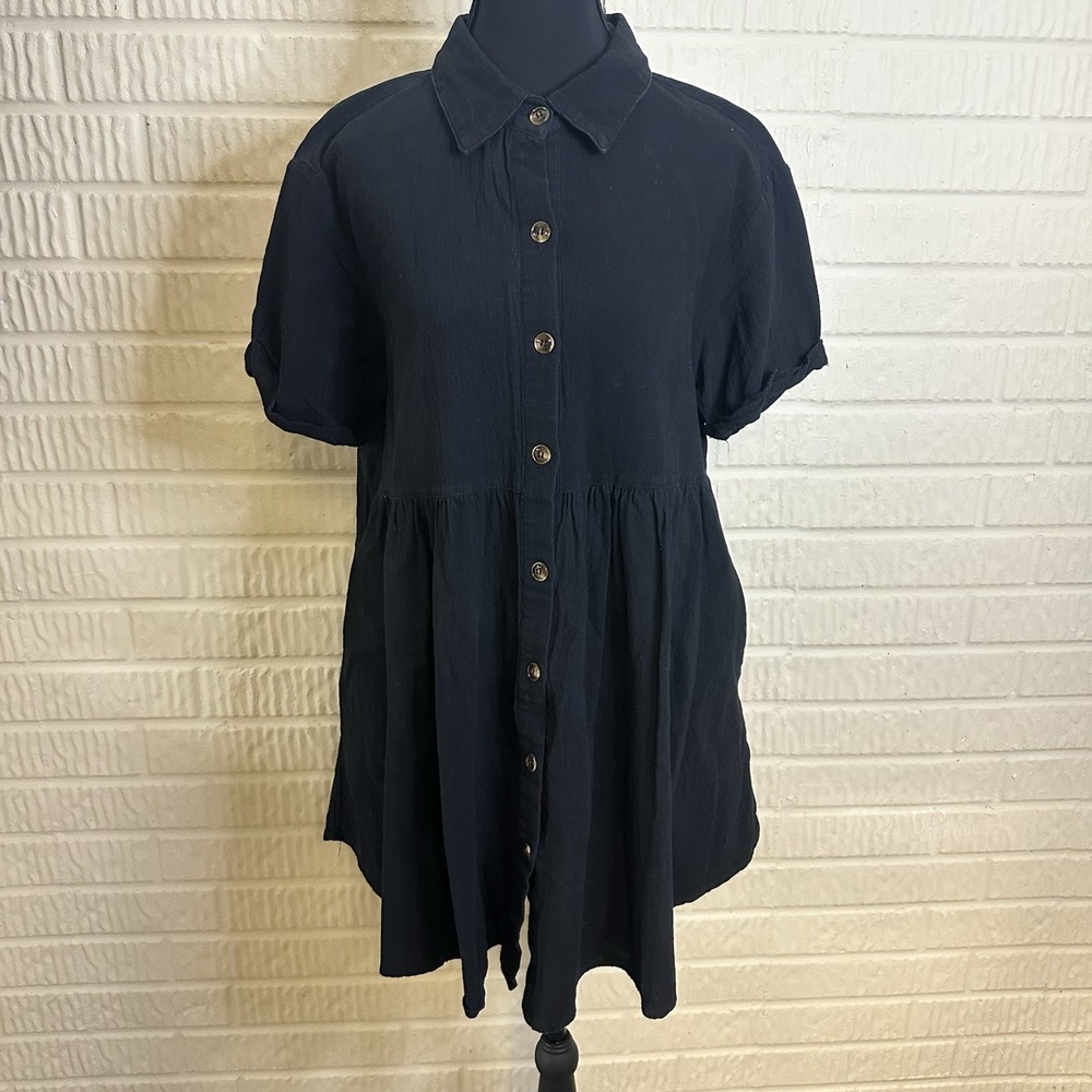 Miou Muse Black‎ Tiered Button Down Dress Size S Collared Cotton Quiet Luxury